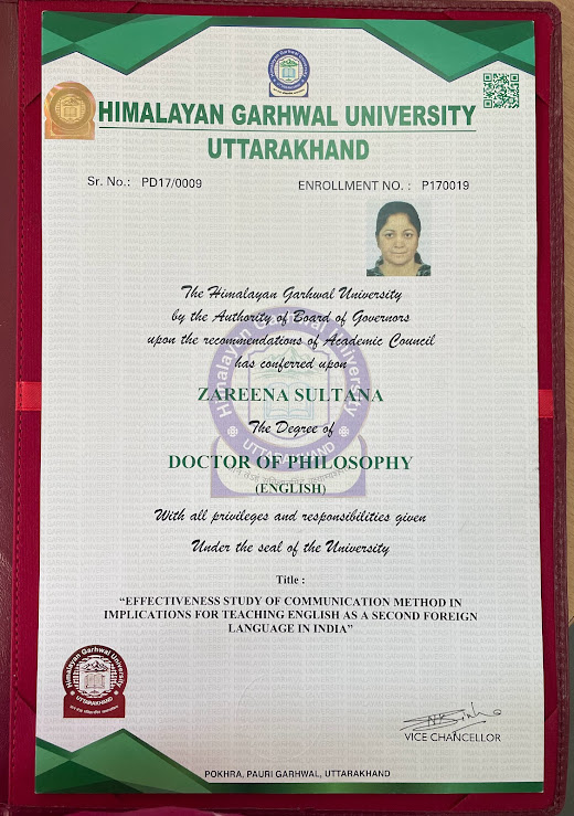 Dr. Zareena Sultana - Achievement